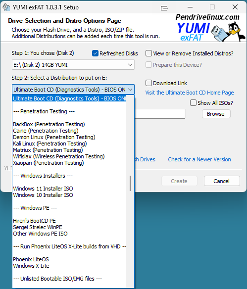 Software selection for flash drive